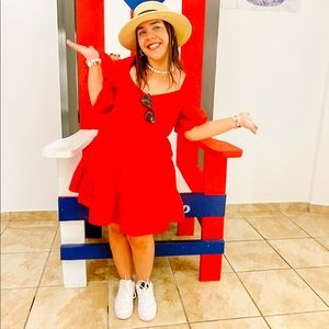 Puff sleeves Red Dress Short